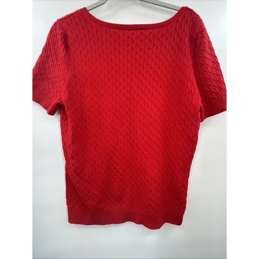Kate Hill Red Short Sleeve Cable Knit Top Sweater RN 123455 XL - Picture 6 of 8